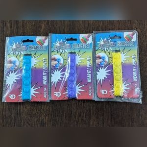 Pop Snap Bubble Bracelet Fidget Toys, Bundle of 3,Yellow, Purple,& Blue, NEW